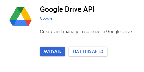 API Library — search Google Drive API and click Enable (same screen for Sheets)