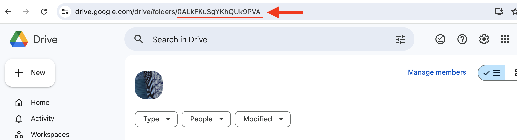 The Shared Drive ID in the browser URL
