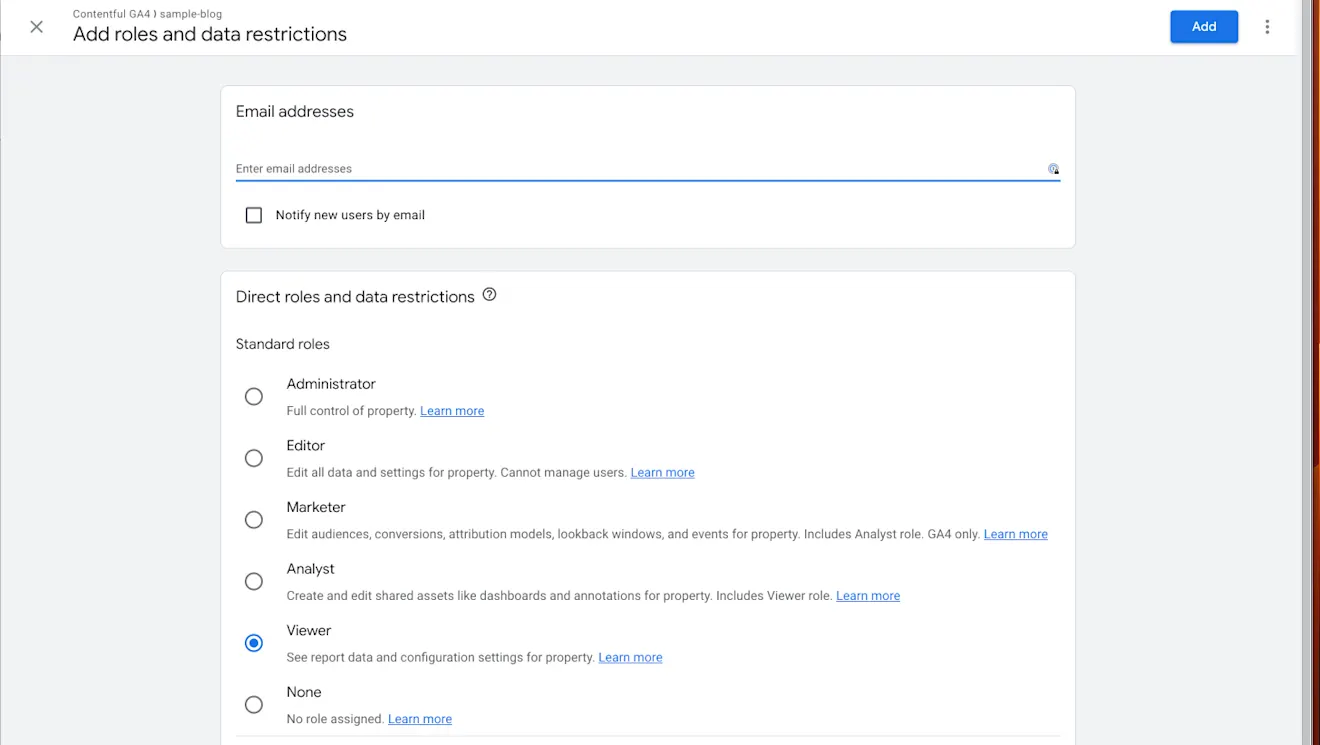 Set role to Viewer and click Add