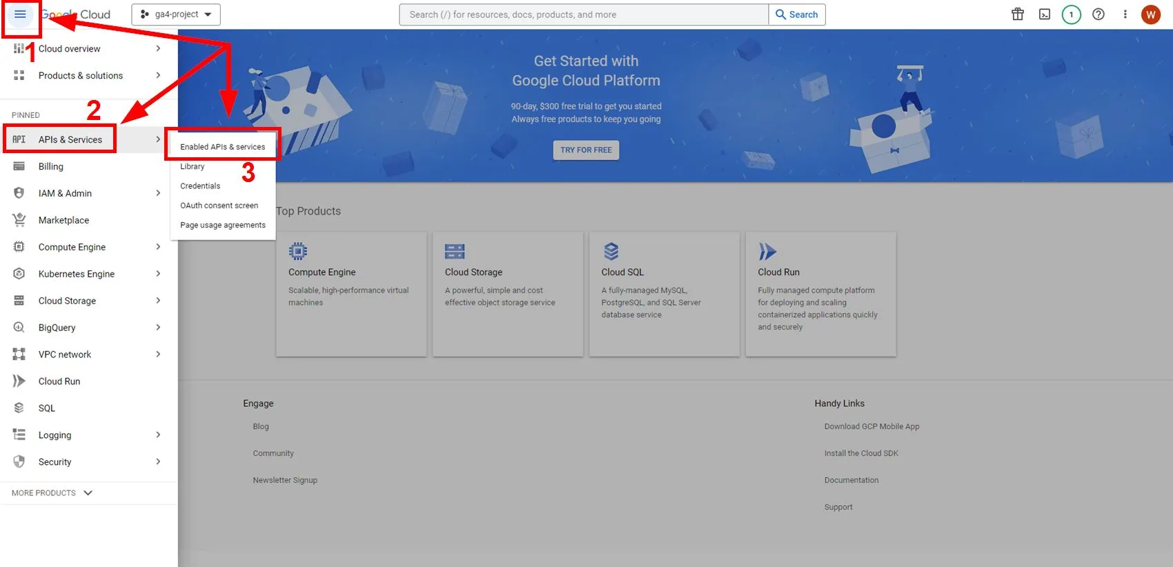 APIs & Services → Library — search and Enable the Analytics Data API