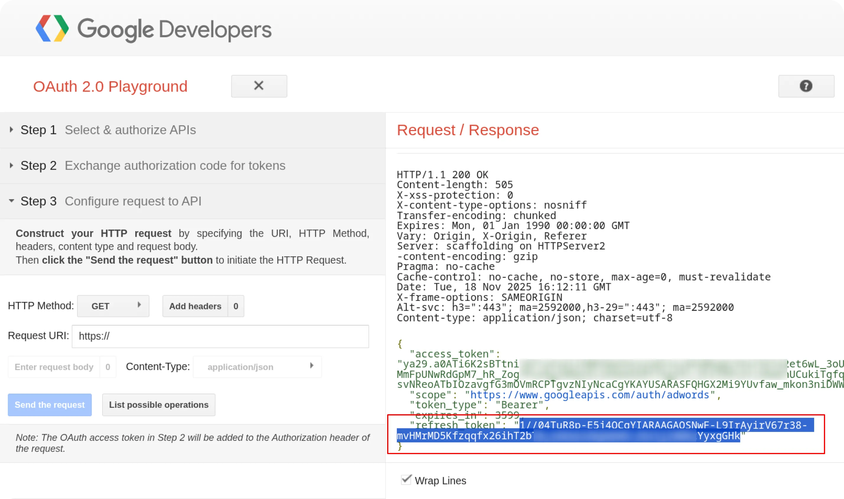 Refresh token returned after authorization — copy and save it