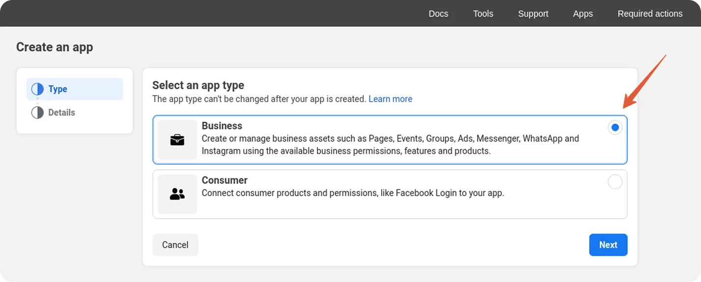 Choose "Other", then "Business" on the next screen
